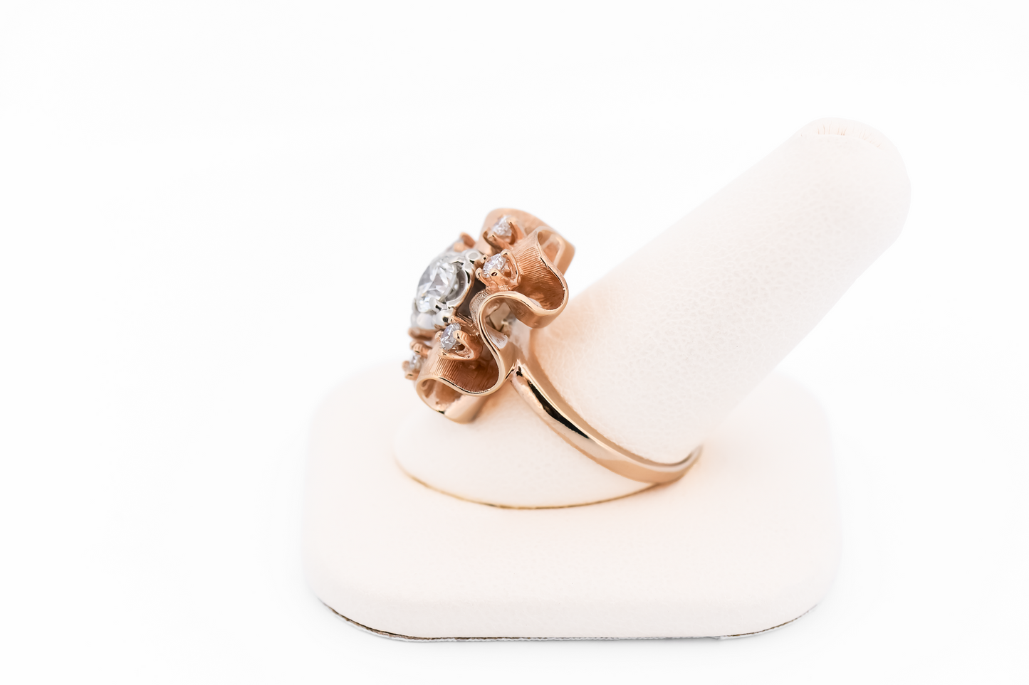 Chunky Mid-Century Diamond Cocktail Ring Set in Ribbons of Yellow Gold