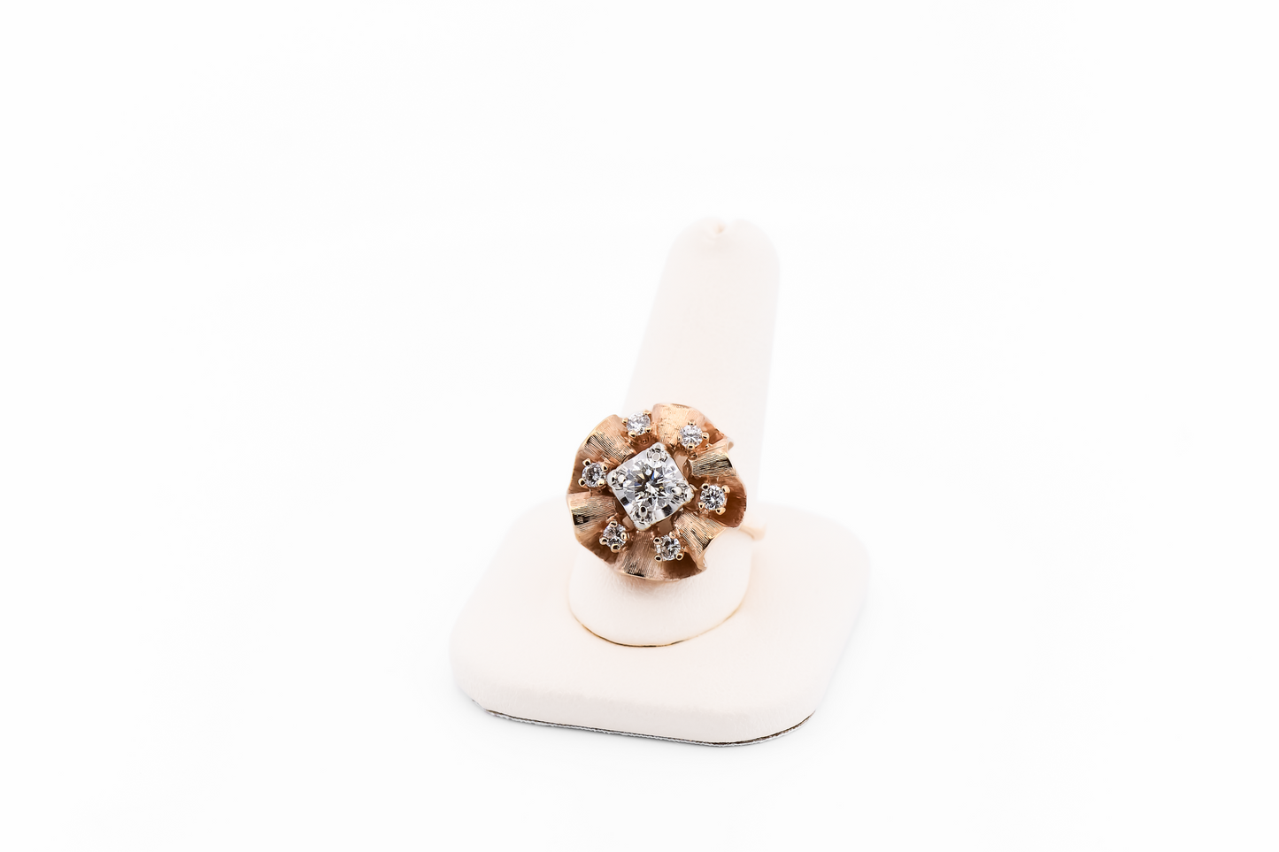 Chunky Mid-Century Diamond Cocktail Ring Set in Ribbons of Yellow Gold