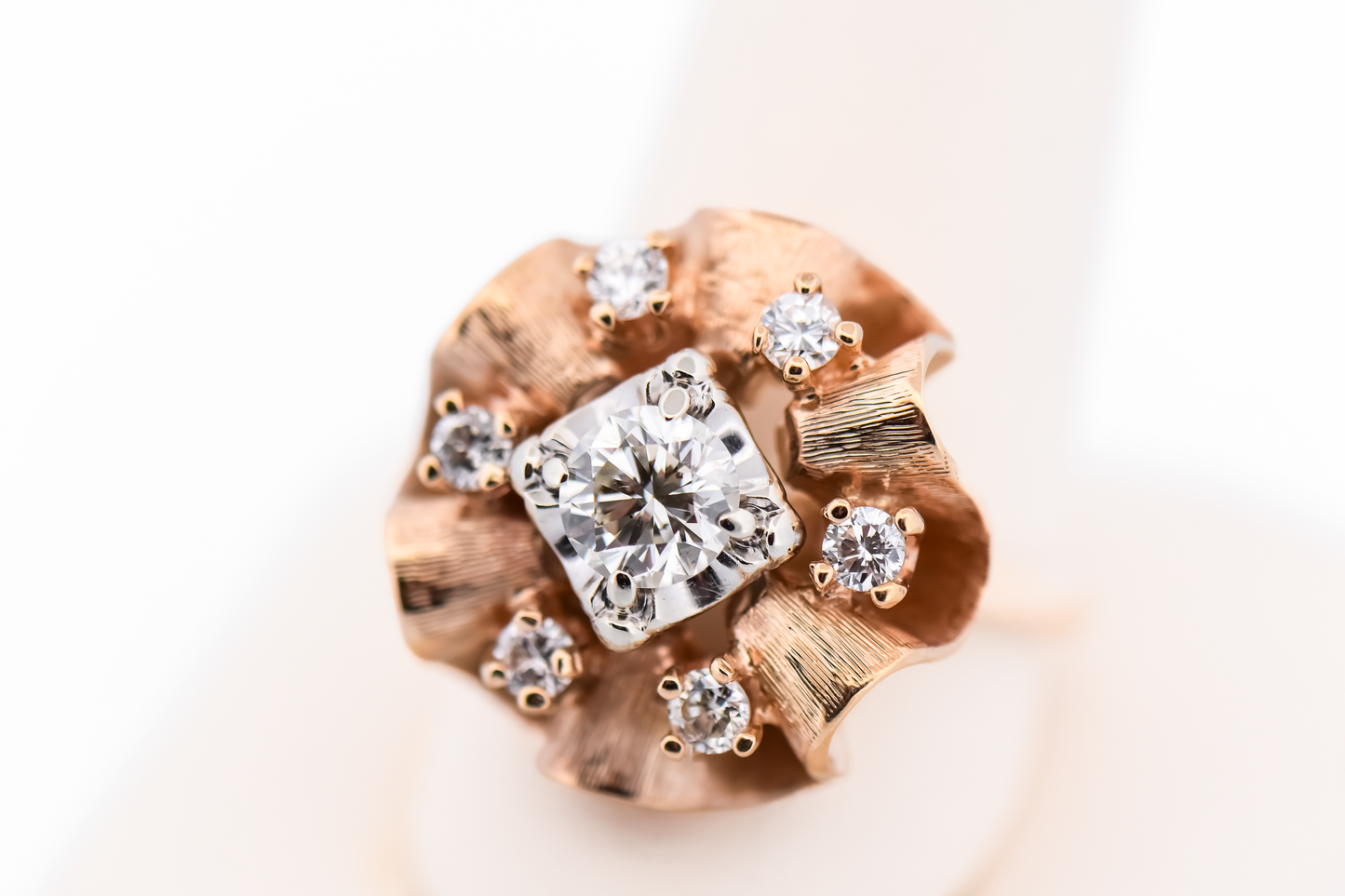 Chunky Mid-Century Diamond Cocktail Ring Set in Ribbons of Yellow Gold