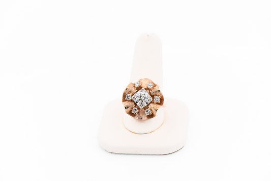 Chunky Mid-Century Diamond Cocktail Ring Set in Ribbons of Yellow Gold