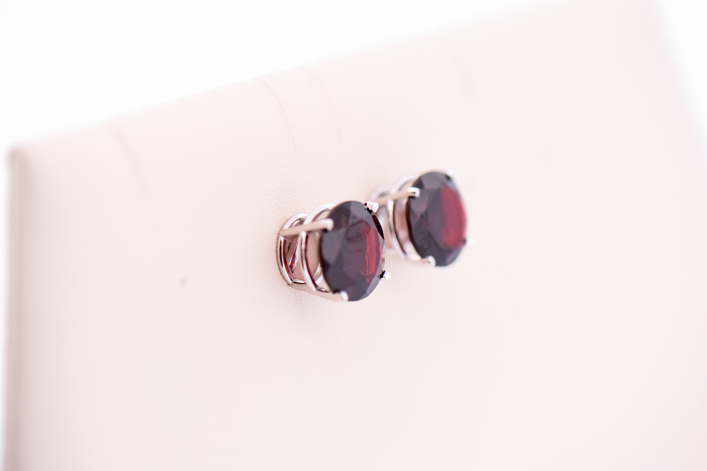 Chunky Red Garnet Stud Earrings in White Gold