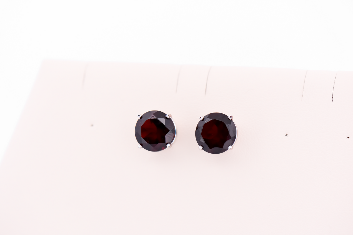 Chunky Red Garnet Stud Earrings in White Gold