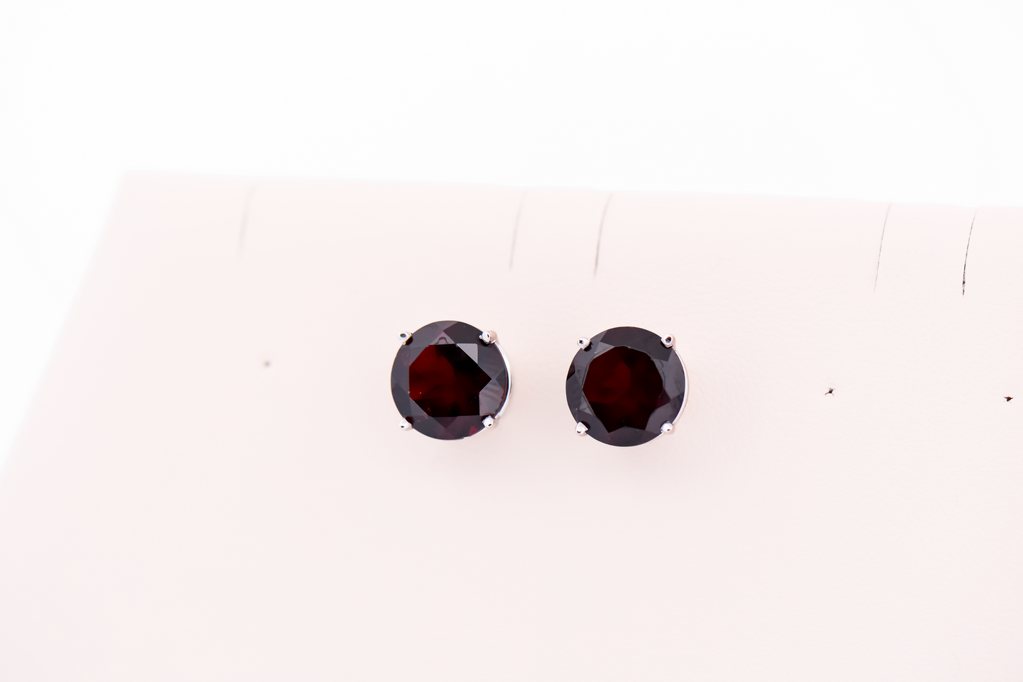 Chunky Red Garnet Stud Earrings in White Gold