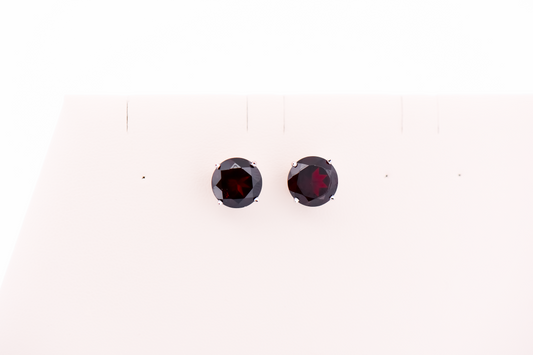 Chunky Red Garnet Stud Earrings in White Gold