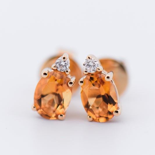 Citrine & Diamond Stud Earrings
