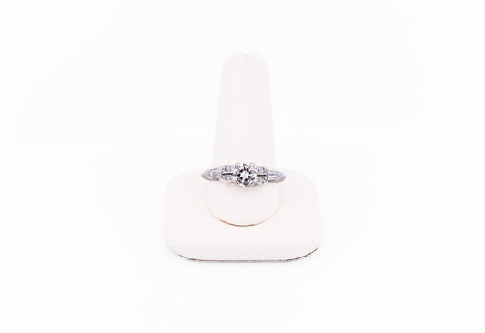 Classic Art Deco White Gold Engagement Ring with Old European Cut Diamond
