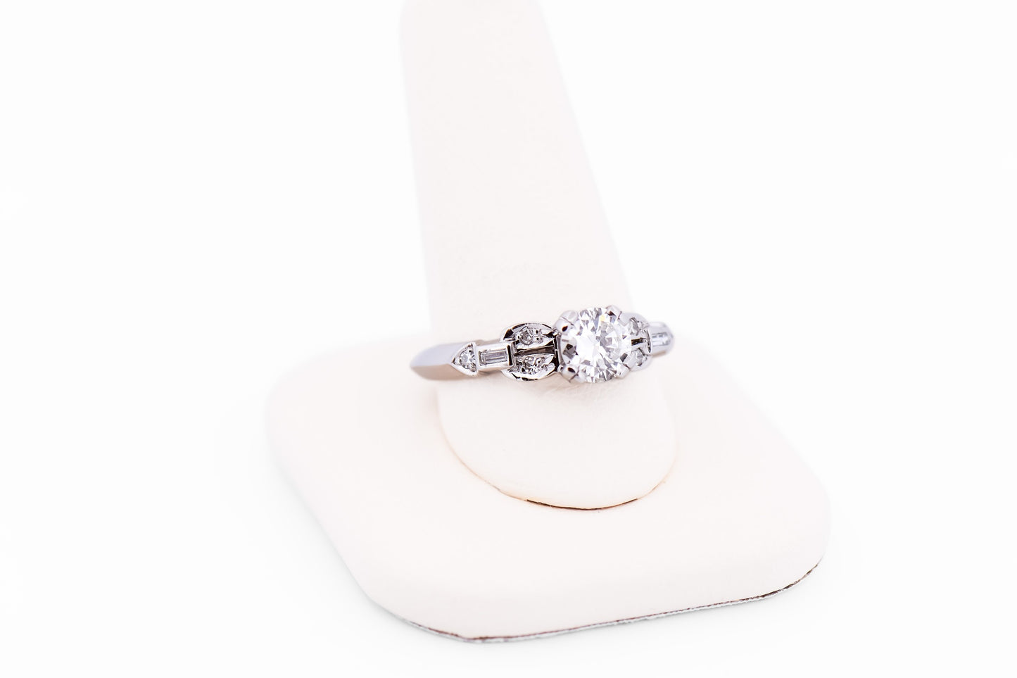 Classic Art Deco White Gold Engagement Ring with Old European Cut Diamond