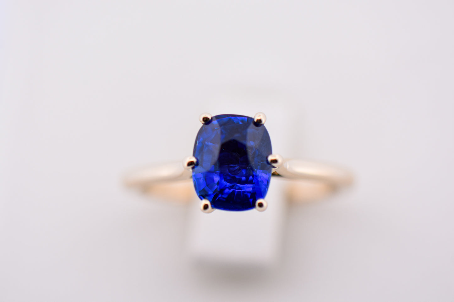 Classic Cushion Cut Blue Sapphire Solitaire Engagement Ring in Yellow Gold