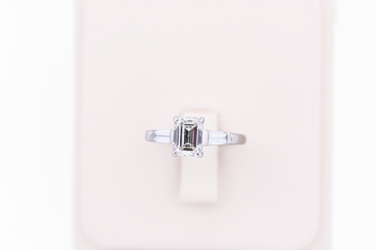 Classic Emerald Cut Diamond Engagement Ring with Baguette Accents