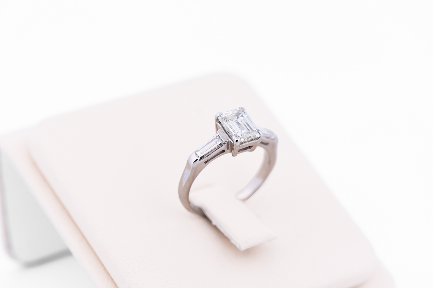 Classic Emerald Cut Diamond Engagement Ring with Baguette Accents