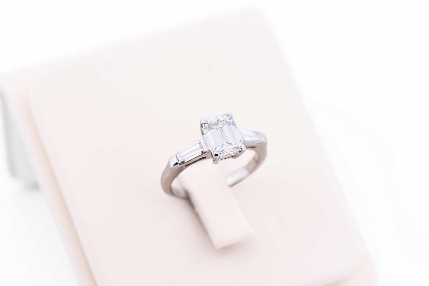 Classic Emerald Cut Diamond Engagement Ring with Baguette Accents