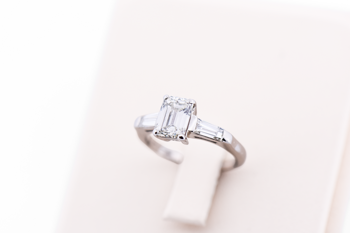 Classic Emerald Cut Diamond Engagement Ring with Baguette Accents