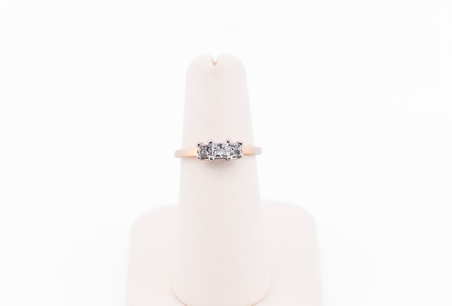 Classic Princess Cut Diamond 3-Stone Ring in Two Tone Gold