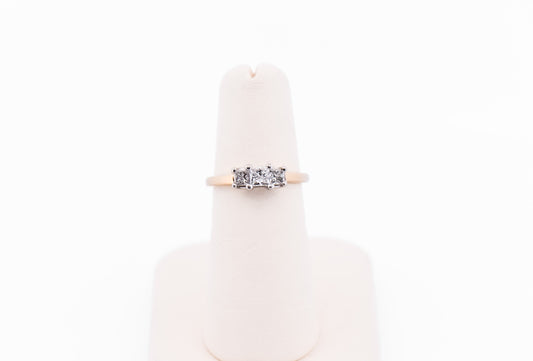 Classic Princess Cut Diamond 3-Stone Ring in Two Tone Gold