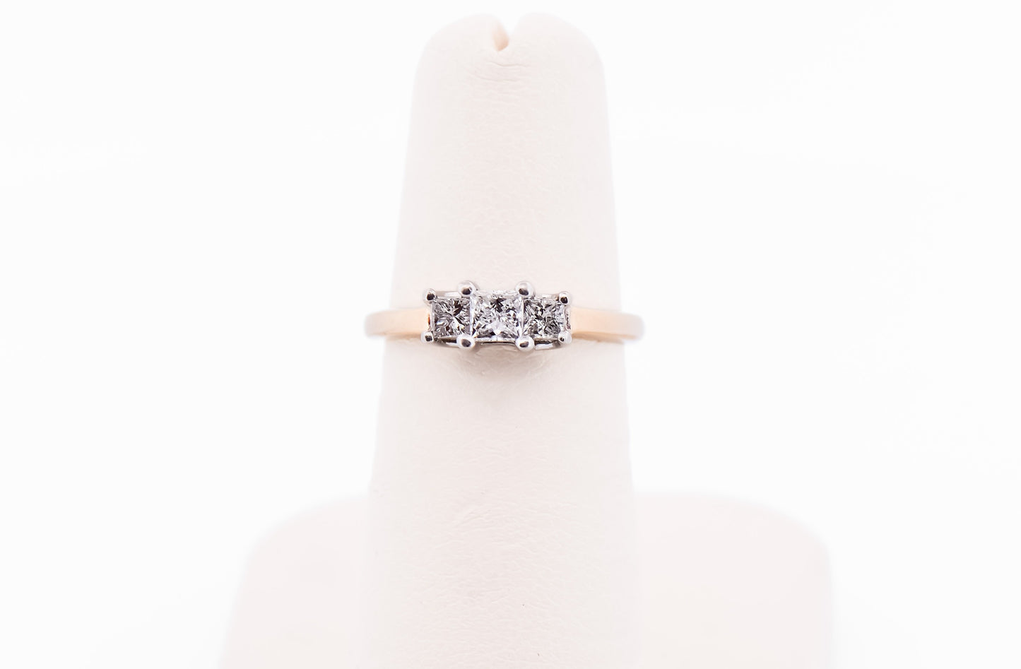 Classic Princess Cut Diamond 3-Stone Ring in Two Tone Gold
