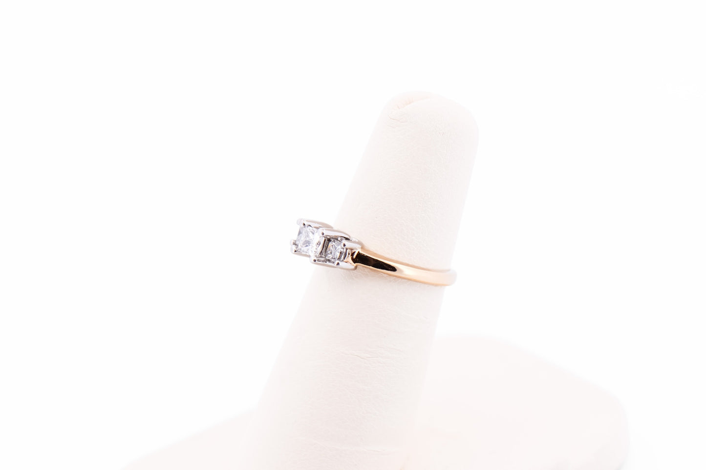 Classic Princess Cut Diamond 3-Stone Ring in Two Tone Gold