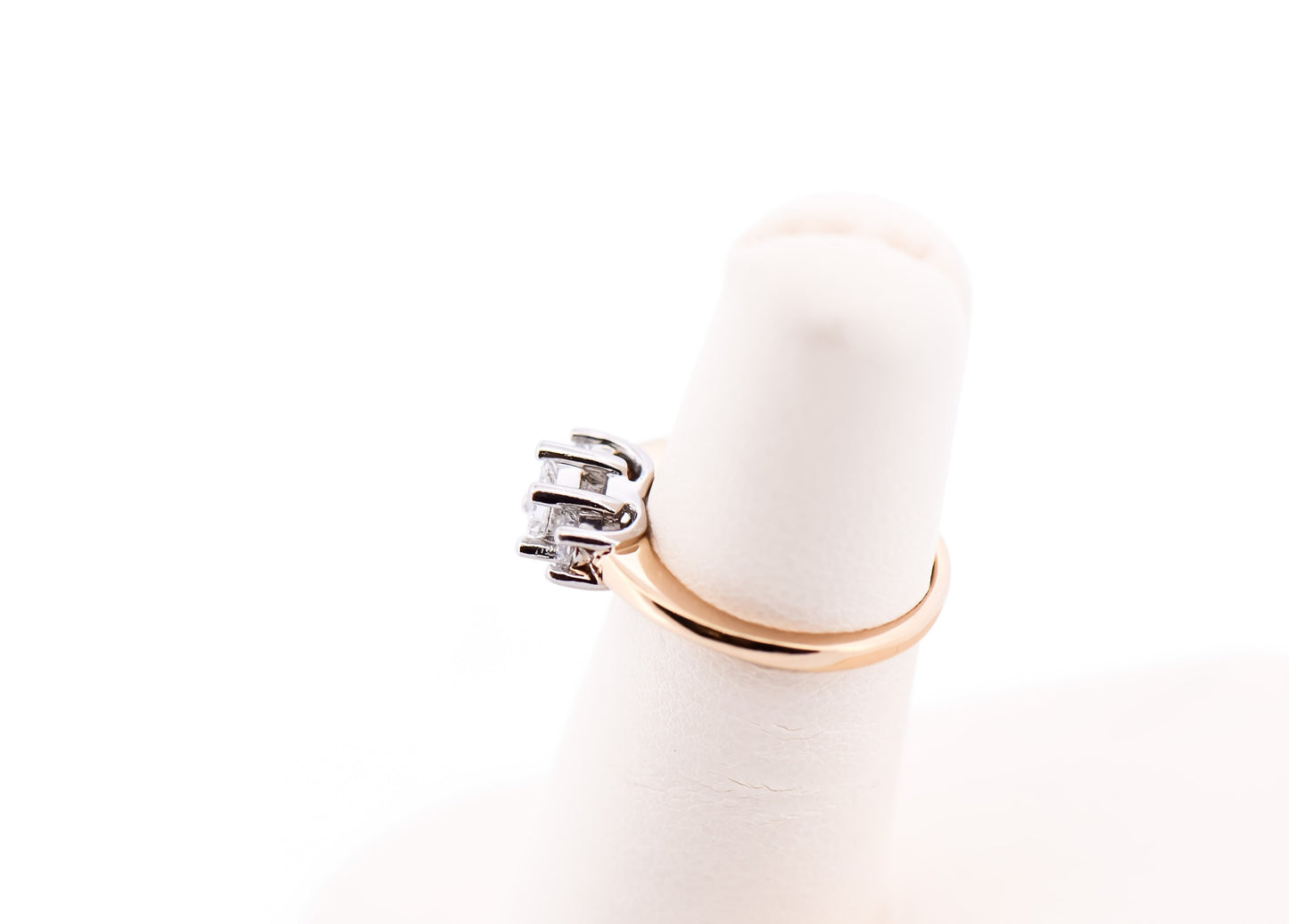 Classic Princess Cut Diamond 3-Stone Ring in Two Tone Gold