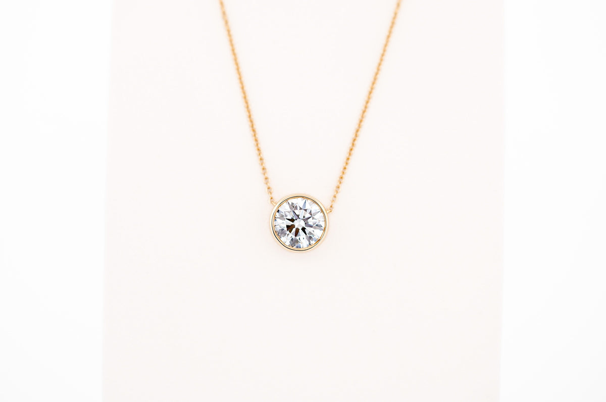 Classic Solitaire Diamond Necklace- 2ct Round Lab Diamond in Yellow Gold Bezel
