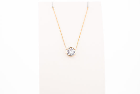 Classic Solitaire Diamond Necklace- 2ct Round Lab Diamond in Yellow Gold Bezel
