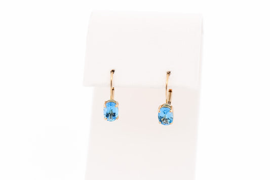 Classic Swiss Blue Topaz Leverback Earrings in 14k Yellow Gold