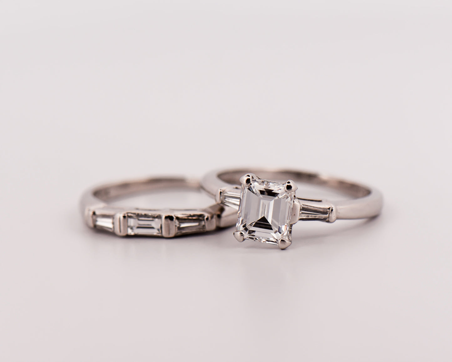 Classic Platinum Wedding Set with Emerald Cut & Baguette Diamonds