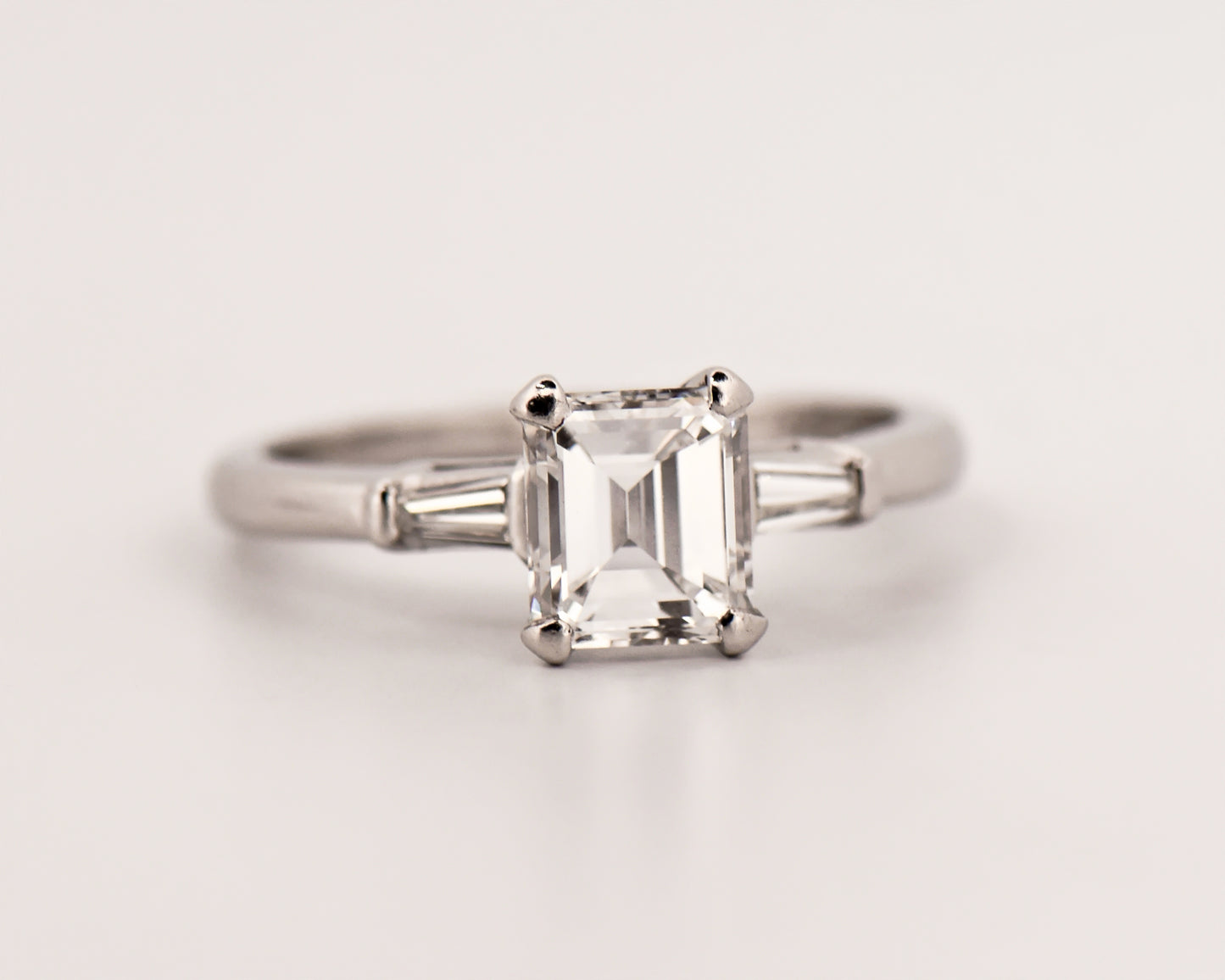 Classic Platinum Wedding Set with Emerald Cut & Baguette Diamonds
