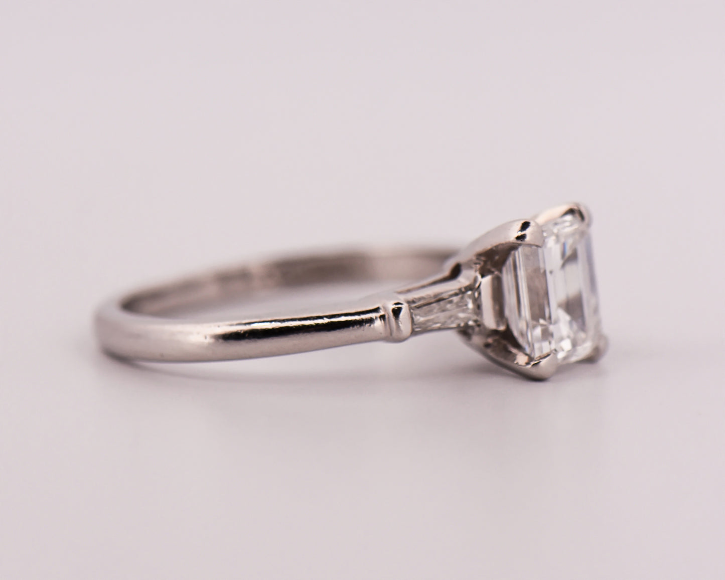 Classic Platinum Wedding Set with Emerald Cut & Baguette Diamonds