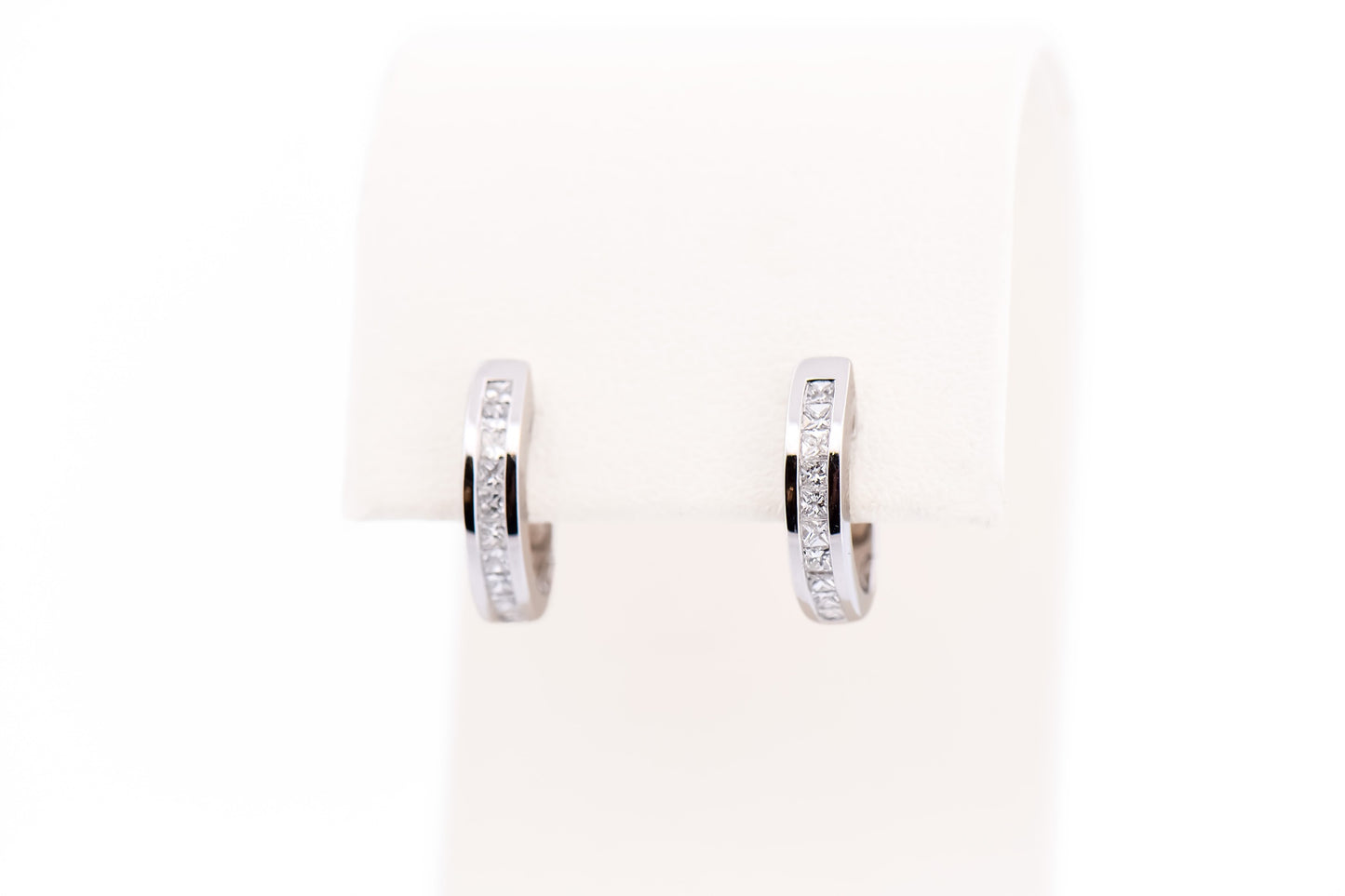 Classic White Gold Hoop Earrings with Channel Set Princess Cut Diamonds