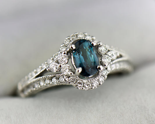 Color Change Alexandrite & Diamond Engagement Ring