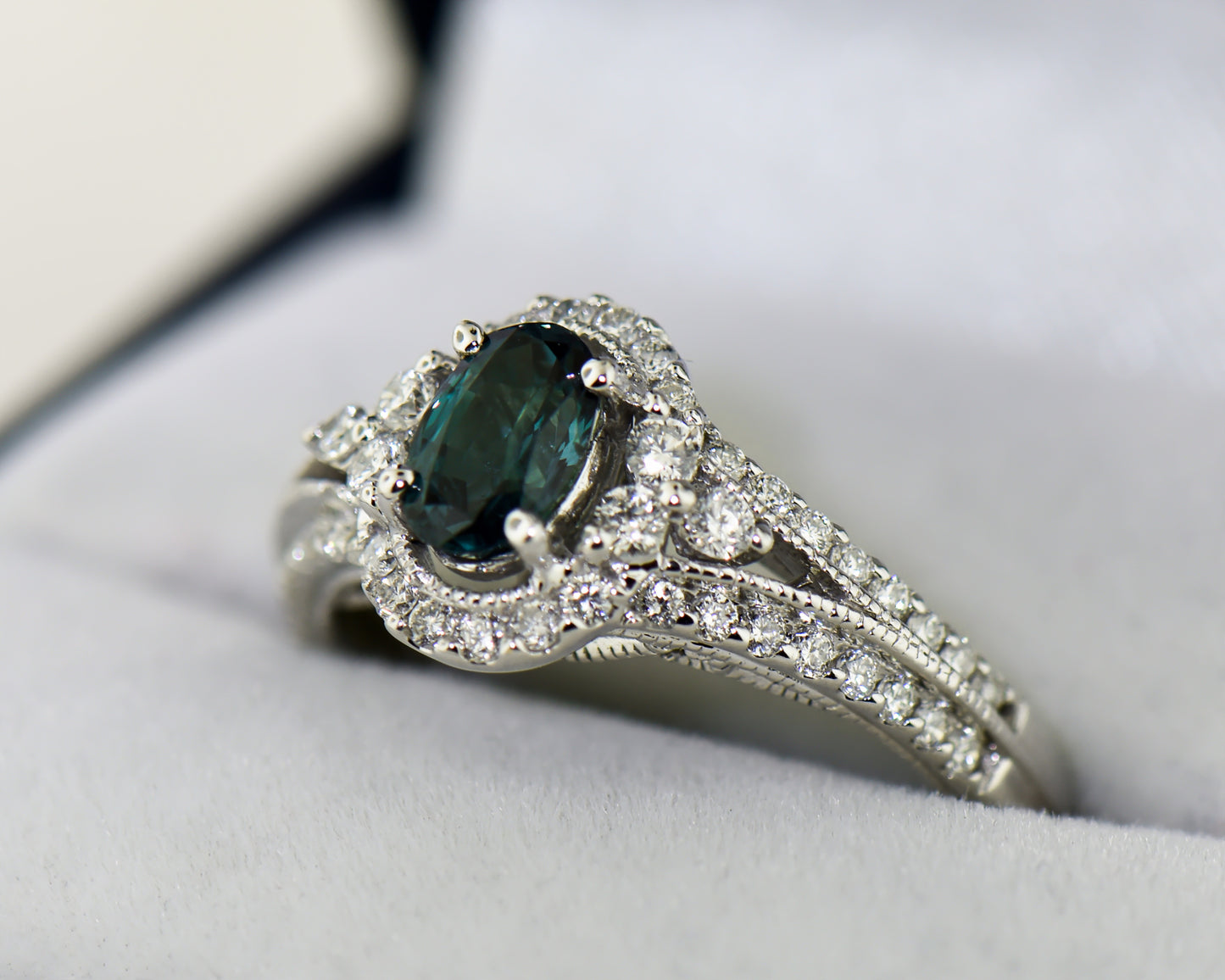 Color Change Alexandrite & Diamond Engagement Ring