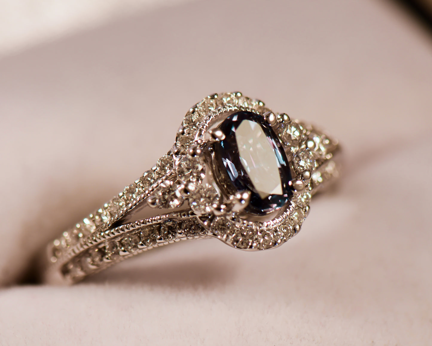 Color Change Alexandrite & Diamond Engagement Ring