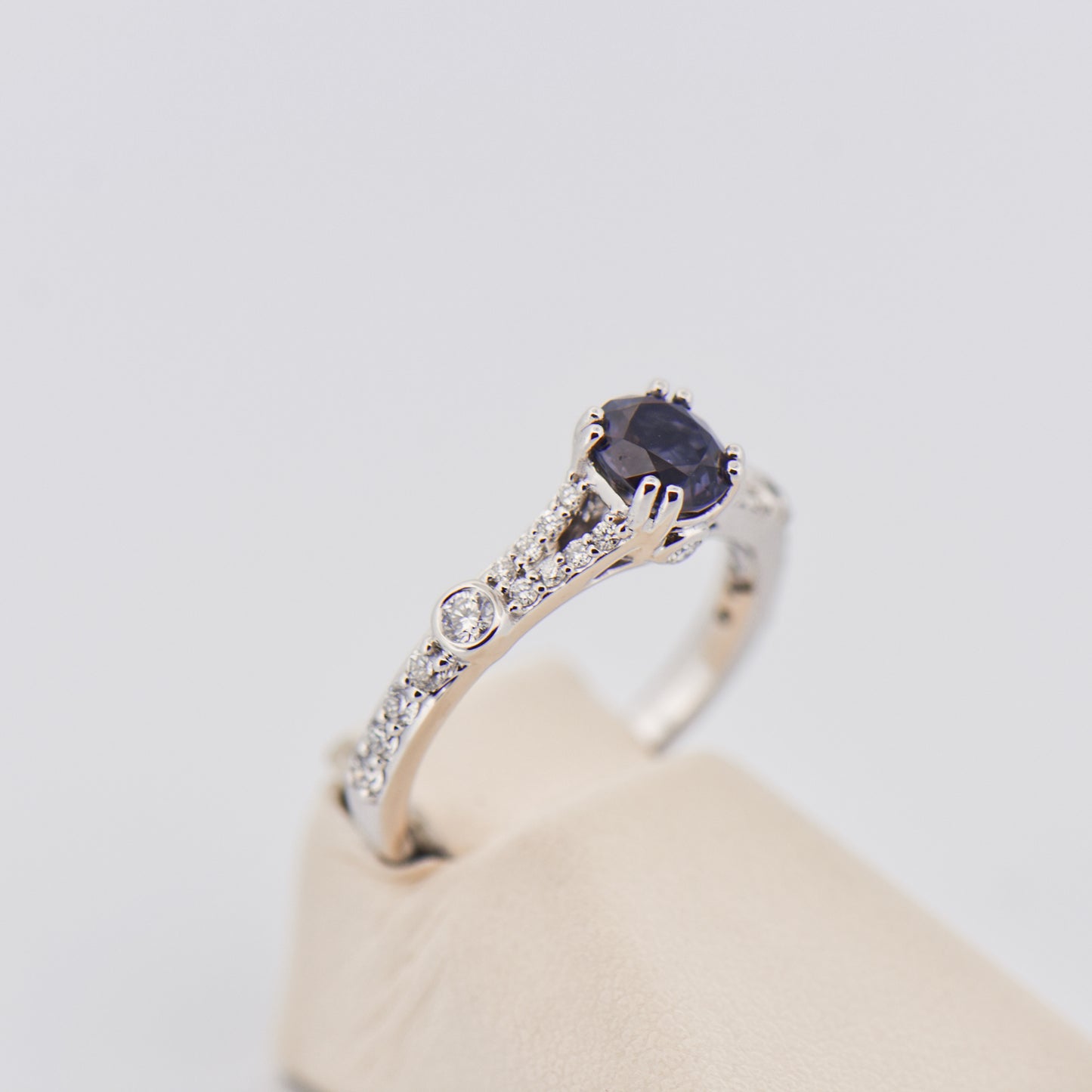 Color-Change Garnet Ring in White Gold