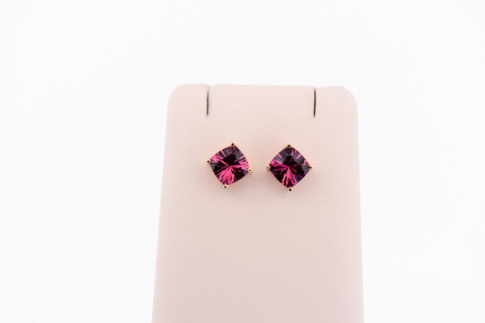 Concave-Cut Cushion Pink Tourmaline Stud Earrings