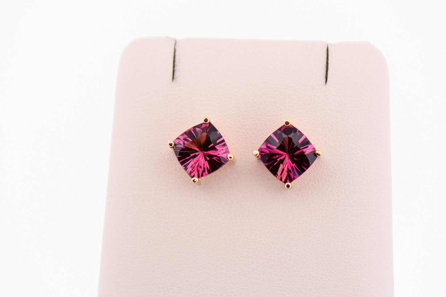 Concave-Cut Cushion Pink Tourmaline Stud Earrings