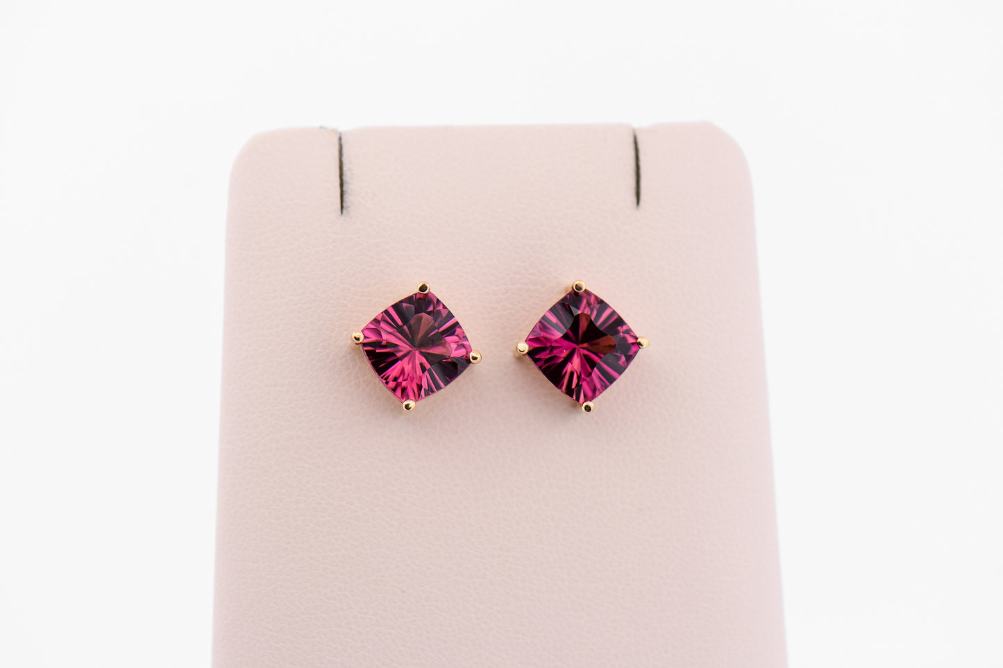 Concave-Cut Cushion Pink Tourmaline Stud Earrings