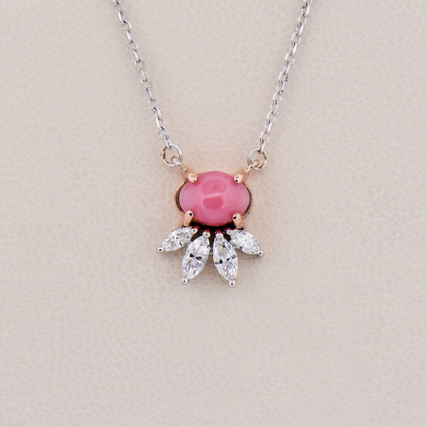 Pink Conch Pearl and Marquise Diamond Pendant