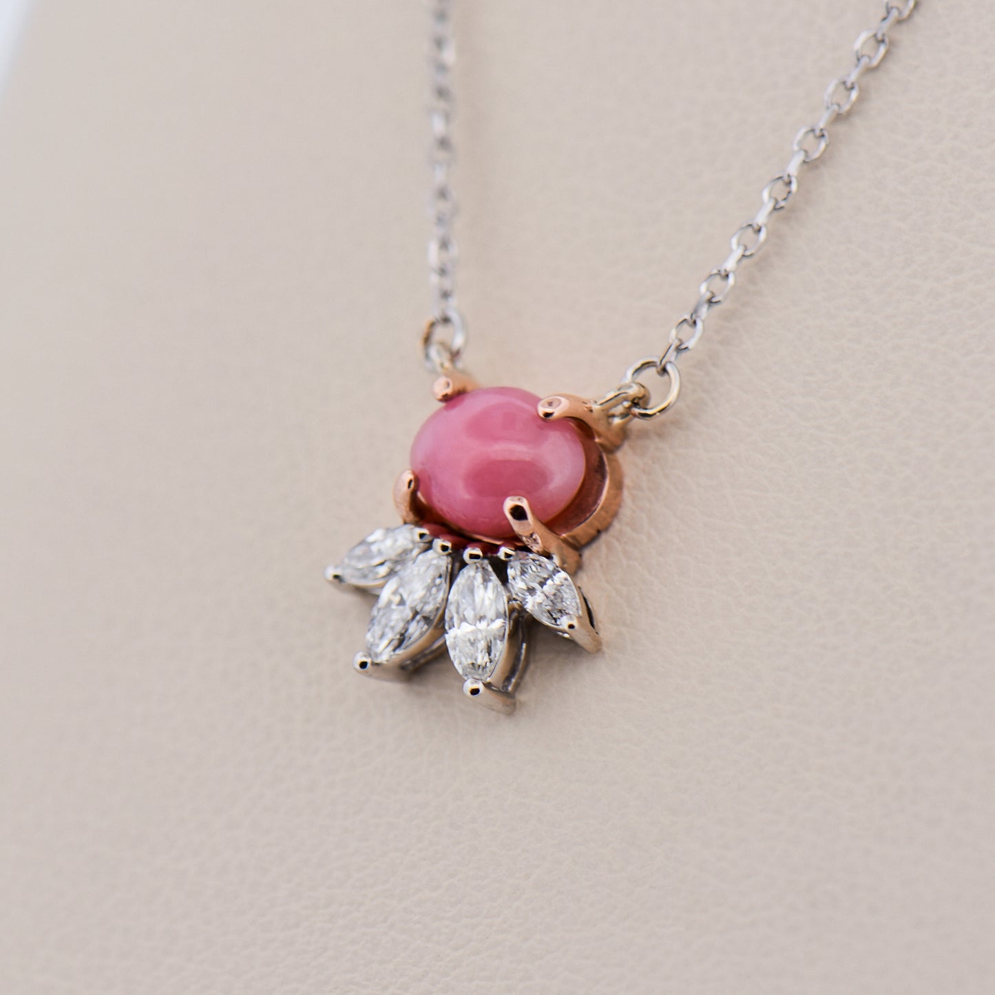 Pink Conch Pearl and Marquise Diamond Pendant