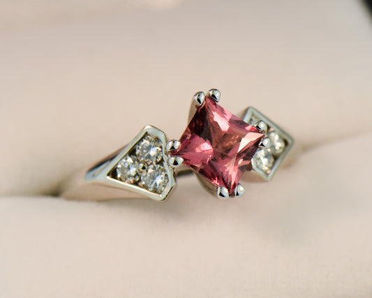 Coppery Orange Sapphire Engagement Ring with Diamond Accents