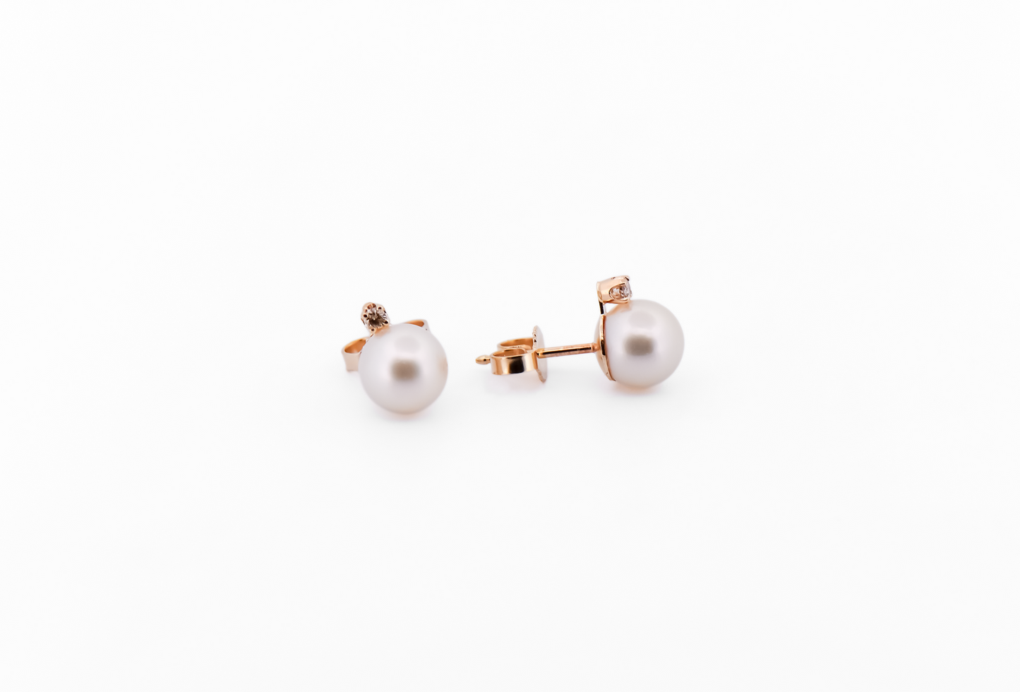 Creamy White Akoya Pearl Stud Earrings with Diamond Accents