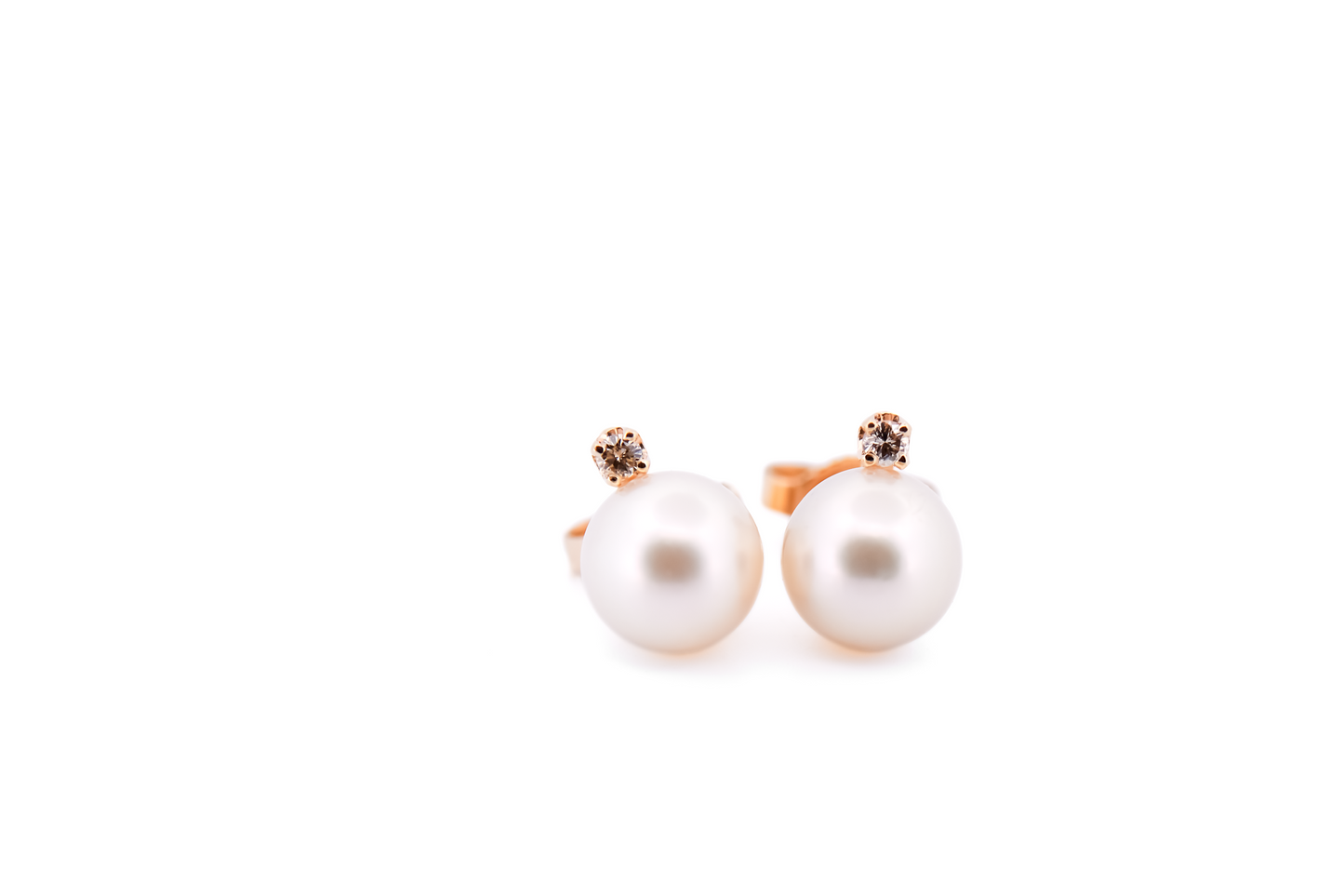 Creamy White Akoya Pearl Stud Earrings with Diamond Accents