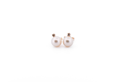 Creamy White Akoya Pearl Stud Earrings with Diamond Accents