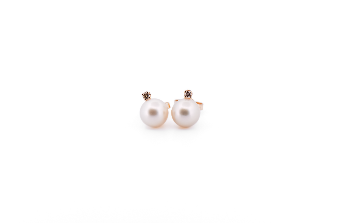 Creamy White Akoya Pearl Stud Earrings with Diamond Accents