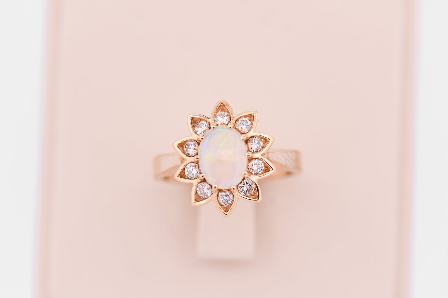 Crystal Opal Engagement Ring with Floral Diamond Halo in Yellow Gold