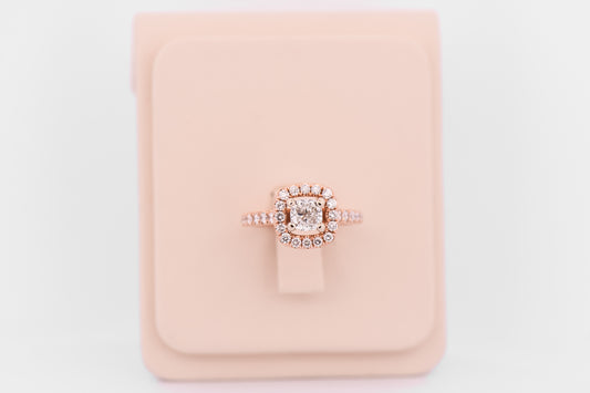 Cushion Cut Diamond Halo Engagement Ring in Rose Gold