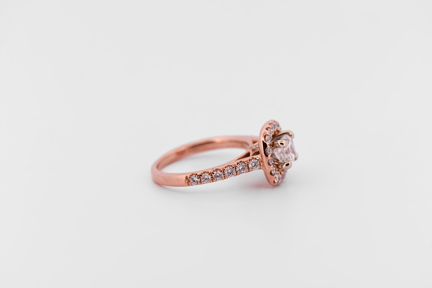 Cushion Cut Diamond Halo Engagement Ring in Rose Gold