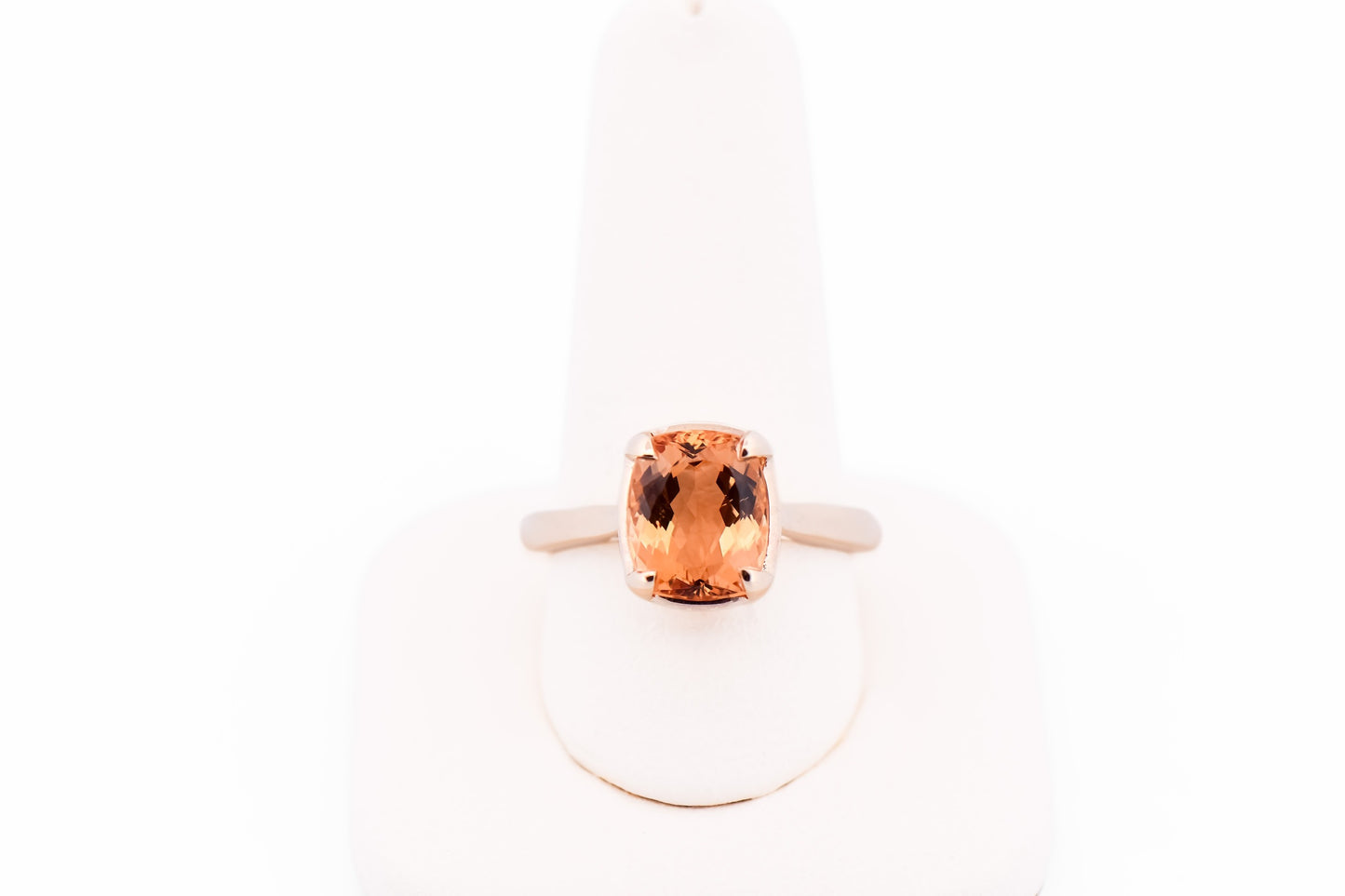 Cushion Cut Imperial Topaz Solitaire Engagement Ring - Yellow Gold Bezel Look
