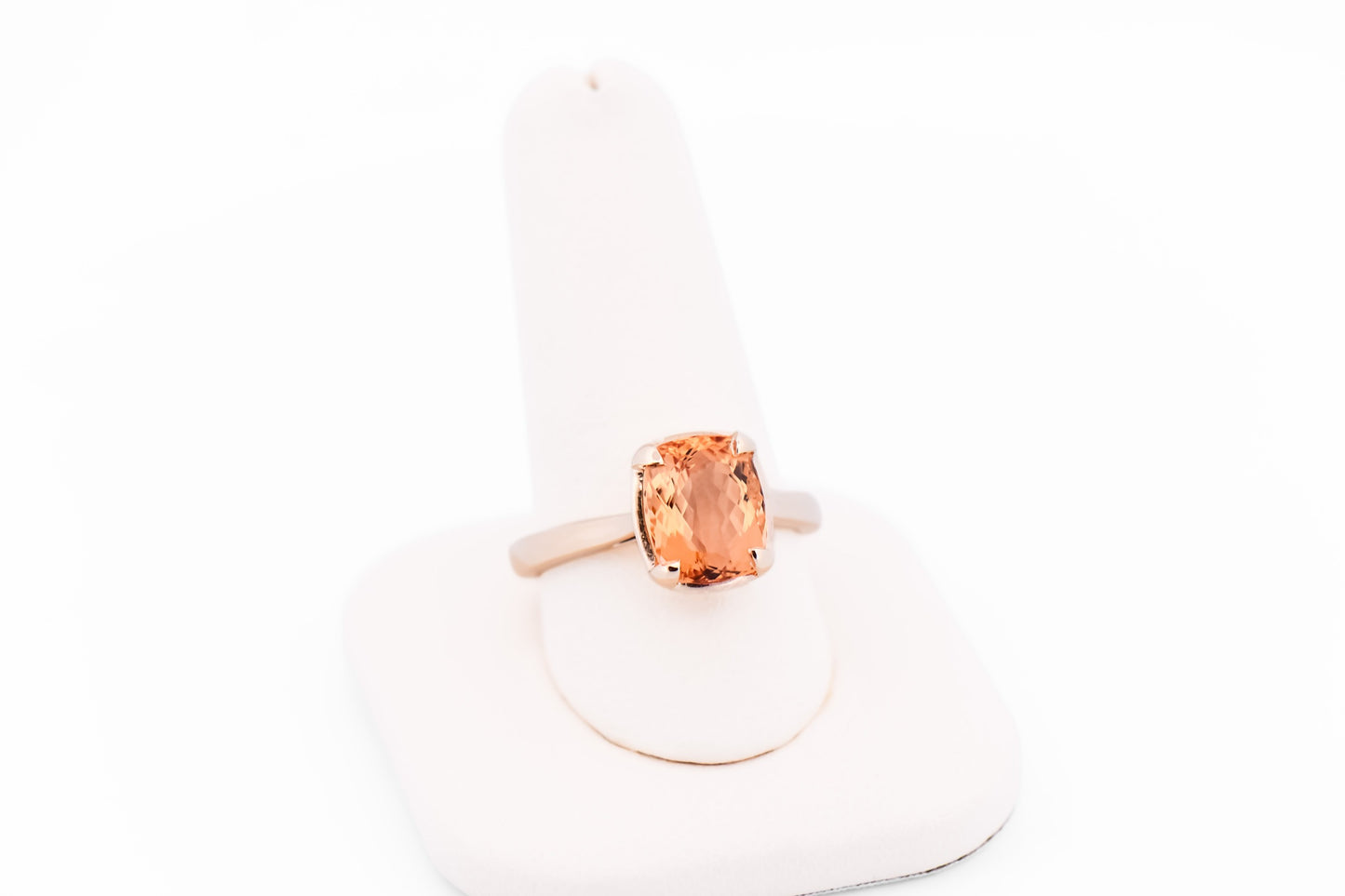 Cushion Cut Imperial Topaz Solitaire Engagement Ring - Yellow Gold Bezel Look