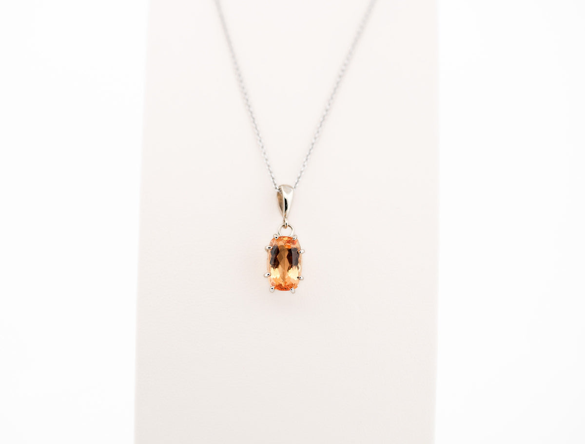 Cushion Cut Imperial Topaz Solitaire Pendant in 14k White Gold