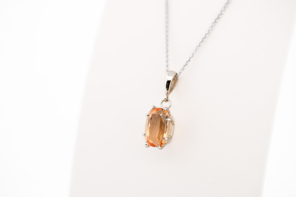 Cushion Cut Imperial Topaz Solitaire Pendant in 14k White Gold