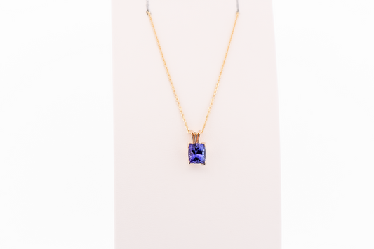 Cushion-Cut Tanzanite Solitaire Pendant in Yellow Gold